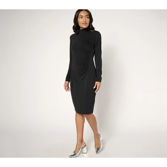GRAVER Susan Graver Regular Premier Knit Mock Neck Dress Black,S A697905 - Picture 1 of 1